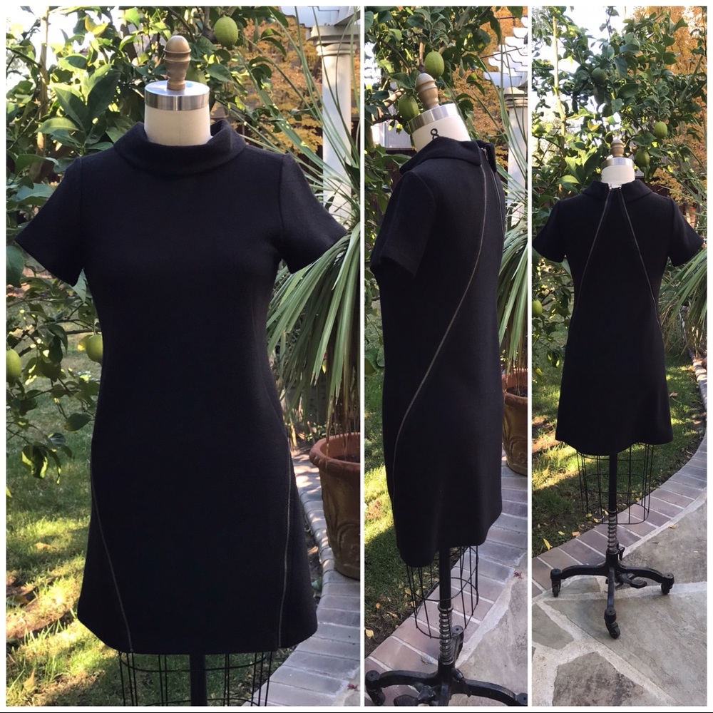 Theory Black Aline Dress with Angled Zippers on Sides Size 4
